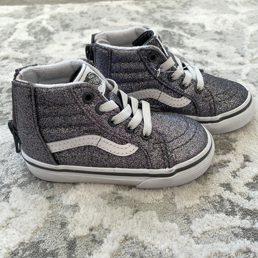 BN Vans Glitter Pewter Silver Gunmetal High-Top Zip Sneakers SZ. 5.0